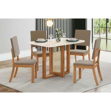 Imagem de Conjunto: Mesa de Cozinha Natalí c/ Tampo Madeirado c/ Vidro Curvo 120