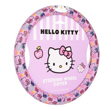 Imagem de Carbella Capa de volante Hello Kitty, capa de volante de carro oficial Sanrio com tamanho universal 14,5-15,5, capa de volante fofa para mulheres, acessórios de carro Hello Kitty (estampa de lavanda)