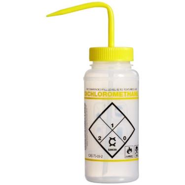 Imagem de SP Bel-Art Frascos de lavagem de boca larga de diclorometano de 2 cores; 500 ml, polietileno com tampa amarela de polipropileno (pacote com 6) (F11646-6250)