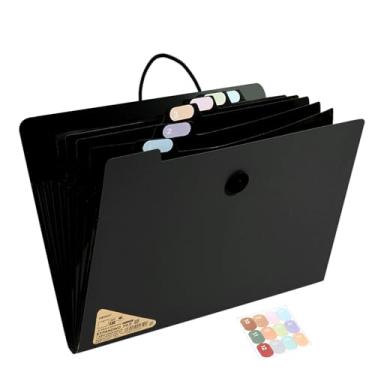 Imagem de Marte Vanci Pasta expansível com 13 bolsos, pasta sanfonada tamanho carta A4, organizador de papel para documentos com fecho de cordão elástico com 12 etiquetas para escola, escritório, preto