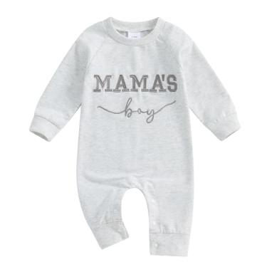 Imagem de FOCUSNORM Roupa De Outono Para Bebês Recém-Nascidos, Macacão Bordado De Manga Comprida Com Gola Redonda, Roupas De Inverno Para Meninos (Mamas Boy Cinza, 6 A 12 Meses)