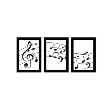 Imagem de Trio Quadros Notas Musicais Decoração Parede 20x28cm - CAMALEAO DECORA