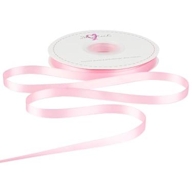 Imagem de MAYREEL Fita de cetim rosa dupla face fina 1,9 cm 50 metros para embrulho de presente, buquês florais, convites, laços, artesanato, festa, decoração de casamento, costura