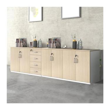 Imagem de LICONG-2020 Armário de arquivo com combinação de armário de armazenamento de madeira armário de impressora seis portas quatro gavetas armário de armazenamento de dados 2,8 metros armário de arquivo de