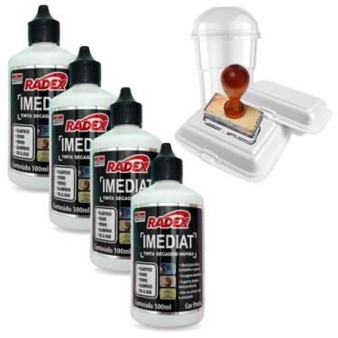 Imagem de Kit 4 Tinta Para Carimbo Secagem Rápida Para Plástico 100ml Radex - Ti