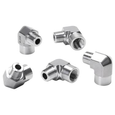 Imagem de DERPIPE Cotovelo de rua de 90 graus - NPT macho de 3/20.3 cm para NPT fêmea de aço inoxidável 304 encaixe de tubo adaptador de cotovelo forjado Barstock Street para serviço pesado (pacote com 5)