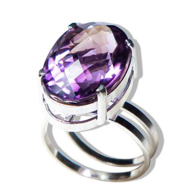 Imagem de Anel Ametista Gema Natural Ajustável Prata 950 Tipo A