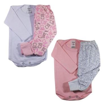 Imagem de Conjuto Body e Calca Bebe Body Manga Longa Liso Mijao Estampado Vira P