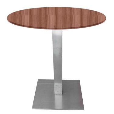 Imagem de Mesa Alpha Inox 73,50 cm (Alt) Base Quadrada Tampo MDP Redondo 60 cm (Larg) x 2,50 cm (Alt) Walnut
