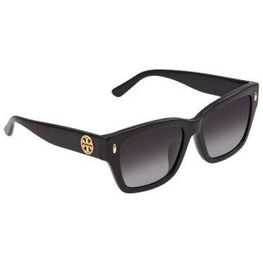 Imagem de Tory Burch Óculos de sol feminino TY7167U ajuste universal polarizado retangular, preto, 53 mm, Preto, 53mm