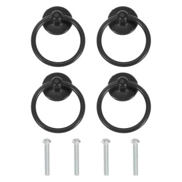 Imagem de PATIKIL Puxador de anel de furo único 2,13 x 1,73, 4 peças de alças de gaveta com parafusos para armário caixa de madeira guarda-roupa armário cômoda móveis ferragens, preto