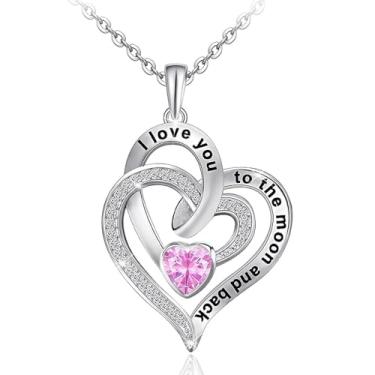 Imagem de BlingNuts Colar de coração para mulheres I Love You to The Moon and Back Cristais Pingente de Dia das Mães para Mamãe, F, Aço inoxidável, Sem Pedra Preciosa