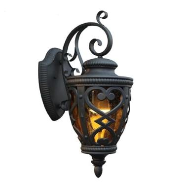 Imagem de Luminária de parede americana retrô à prova d'água, de alumínio, preta, de 22 pol., com base E27/26, para corredor, portão de jardim, luz de terraço (40 cm)