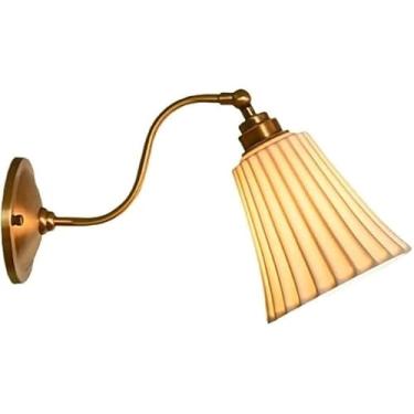 Imagem de Luminária de parede estilo nórdico vintage com base de latão e cerâmica de 13,8 pol. para estudo de cabeceira, quarto, bar, cozinha, corredor, sala de jantar