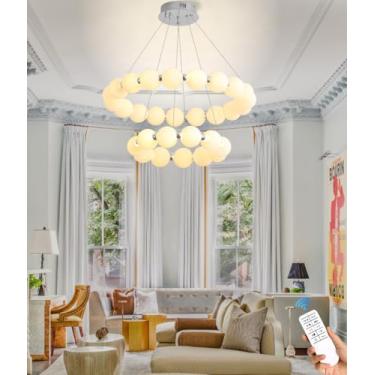 Imagem de ABTTOI Lustre De 2 Anéis Estilo Contemporâneo, Luminária Pendente De Teto Led De 100" Sputnik, Iluminação De Vidro Para Sala De Estar, Sala De Jantar, Estilo Fazenda (Prata, 30 Lâmpadas)