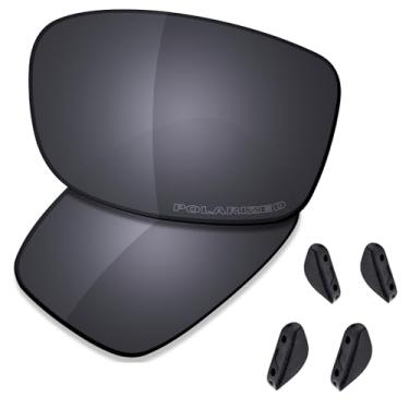 Imagem de SAUCER Lentes de reposição premium e protetores de nariz para óculos de sol Oakley Fives Squared OO9238 | Óculos de sol High Defense Fives Squared Low Bridge Fit OO9214 - Escudo preto polarizado