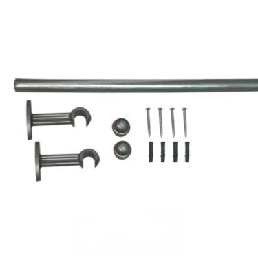 Imagem de Kit Varão de Madeira Para Cortina Simples 1,00 Metro 19mm com Ponteiras e Suportes/Sem Emenda(Prata)