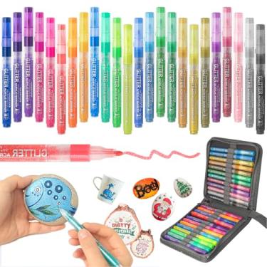 Imagem de ZSCM Conjunto de canetas marcadoras de acrílico com glitter de 24 cores, marcadores de desenho, para pintura de pedras, capa de telefone, madeira, pedras, vidro, cerâmica, artesanato