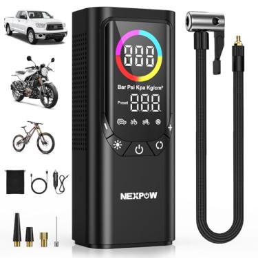 Imagem de Compressor de ar portátil para inflador de pneu, bomba de ar sem fio NEXPOW 150PSI e 9000mAh com medidor digital de pressão de pneu, visor LCD duplo preciso e luz LED, inflador de pneu para carro