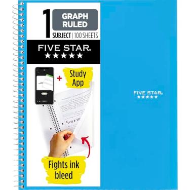 Imagem de Caderno espiral Five Star 06190AA4, papel quadriculado, 21,5 x 28 cm, 100 folhas, Tidewater Blue