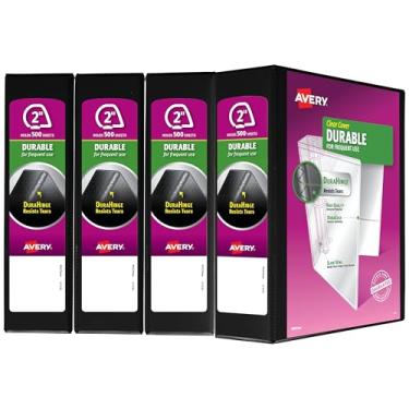 Imagem de Avery Fichário de visualização durável, anéis inclinados de 5 cm, capacidade para 500 folhas, DuraHinge, preto, pacote com 4 (17031)