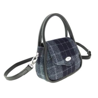 Imagem de Glen Appin Mini bolsa Harris Tweed 'Buchan' redonda, Cinza/preto tartã, Small