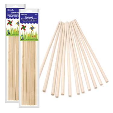 Imagem de BAZIC Products Bastões De Madeira Bazic, 3/8" X 12" Redondos, Cor Natural, Sem Acabamento, Para Artesanato, Suporte Bolos E Pirulitos (Pacote Com 6), 2 Unidades