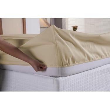 Imagem de Lençol Avulso Com Elástico 400 Fios Toque Macio Varios Tamanhos Solteiro - Casal - Queen - King (Caqui, Viúvo)