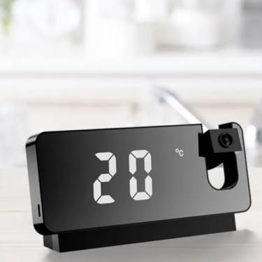 Imagem de Relógio Despertador Digital LED com Projetor no Teto, Tela Espelhada, USB-C, Termômetro, Data e Alarme Inteligente – Ideal para Quarto, Viagens e Presentes Tecnológicos (Preto)