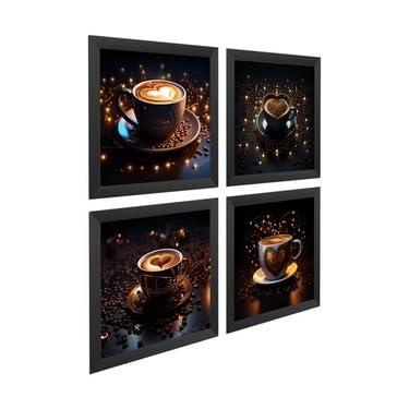 Imagem de Kit 4 Quadros Decorativos Cantinho Do Café, Cozinha, Xícaras (Preto)
