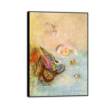 Imagem de Jacob Wrestling with the Angel Impressão de arte em tela esticada pintura emoldurada poster giclee decoração de parede por Odilon Redon para sala de estar e quarto 80 x 60 cm (32 x 24 polegadas