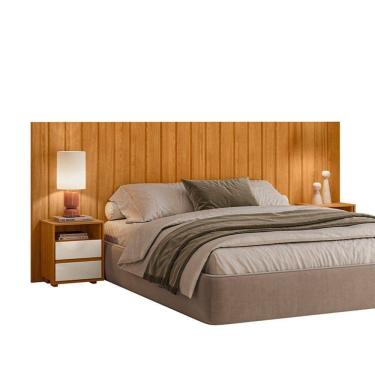 Imagem de Cabeceira Casal Extensível Frida Com 2 Mesas De Apoio - 7 Decor Cinamomo E Off White
