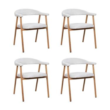 Imagem de Kit 4 Cadeiras De Jantar Luana Estrutura Aço Carbono Laminado Natural Com Estofado Linho Cru