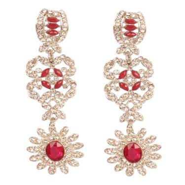 Imagem de Touchstone Brincos femininos indianos de Bollywood glamourosos feitos à mão contemporânea com cristais de cristal de designer em tom dourado ou branco., Sem pedra preciosa