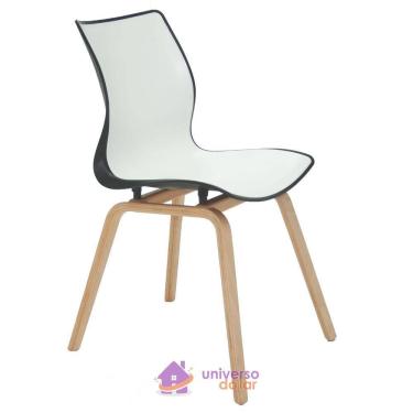 Imagem de Cadeira Tramontina Maja Preta/Branca sem Braços em Polipropileno com Base de Madeira Tramontina