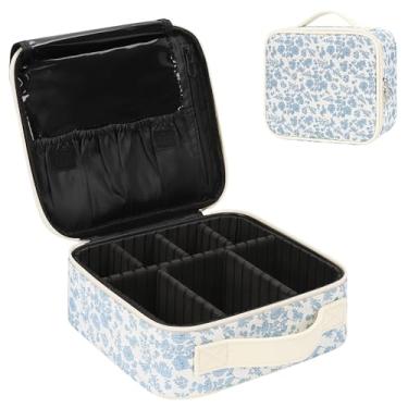 Imagem de Relavel Estojo de viagem para maquiagem, estojo organizador de cosméticos, bolsa de armazenamento portátil para artistas com divisórias ajustáveis para cosméticos, pincéis de maquiagem, joias de