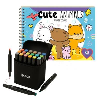Imagem de LIVRO Comfy E Cozy Animais Fofos COLORIDO com 24 Canetas Touch Pontas 