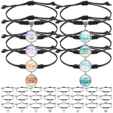 Imagem de Landical Pulseiras de versículo bíblico ajustáveis Jesus com citação motivacional versículos bíblicos presentes inspiradores cristãos para homens mulheres lembrancinhas de festa religiosas, Black