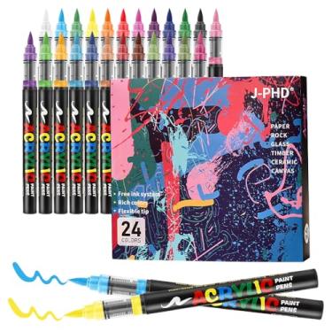 Imagem de Marcadores de tinta acrílica com ponta de pincel de 24 cores | Marcadores de giz líquido à base de água | Permanente em papel, madeira, rocha, tela | apagável em vidro, cerâmica, plástico, metal |