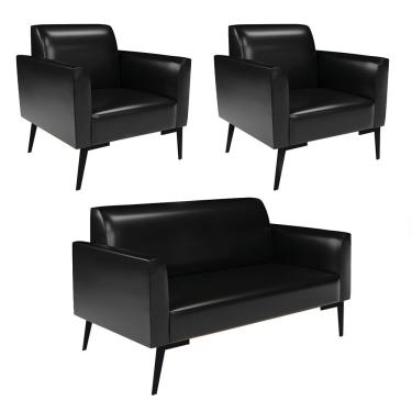 Imagem de Sofá Namoradeira Com 2 Poltronas Pés Villach Marisa Corano Preto D03 - D?rossi