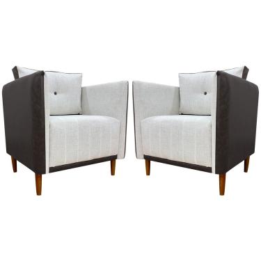 Imagem de Kit 2 Poltronas Decorativa Para Sala Recepção Consultório Aviv Luxo Corino E Linho