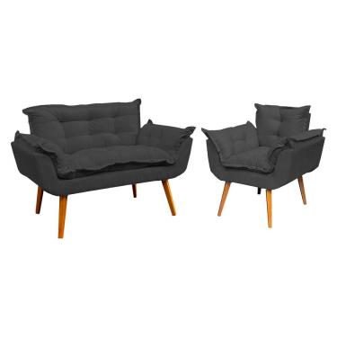 Imagem de Kit Namoradeira Manicure + Poltrona Decorativa Para Sala Recepção Consultório Alice Suede