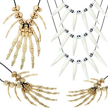Imagem de Colar de 6 peças de esqueleto com ossos de mão tribo oração dentes colar de cabeça de esqueleto osso de mão colar pingente de esqueleto osso berloque cosplay Halloween bijuteria vestido elegante para mulheres homens