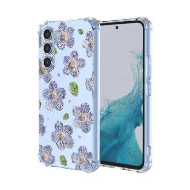 Imagem de EUAGVQY Capa para Samsung S23 Fe Galaxy S23 Fe, estampa floral violeta, transparente, à prova de choque, capa protetora de TPU de silicone macio para Samsung Galaxy S23 Fe, flor violeta