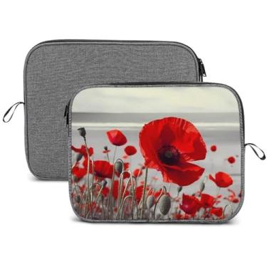 Imagem de Capa para laptop, impermeável, resistente a choques, bolsa protetora para notebook, leve, flor de papoula vermelha, capa para transporte de viagem, compatível com laptop de 13 a 14 polegadas