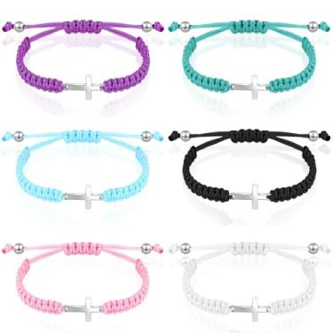 Imagem de Sureio Pulseira de cruz da amizade, corda trançada, ajustável, Jesus Cristão, cruz, pulseiras combinando com cordão da sorte para mulheres, homens, meninos e meninas, batismo de Páscoa, about 5.9