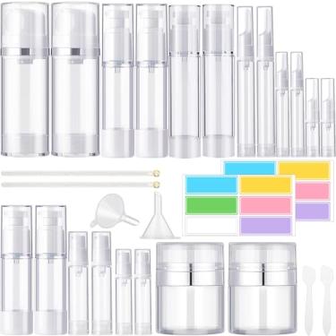 Imagem de Meanplan Conjunto de 32 frascos de bomba Airless 3,4/1,7/1/9,6 g, recipiente cosmético de viagem, mini atomizador à prova de vazamento, dispensador de cuidados com a pele para higiene pessoal, loção