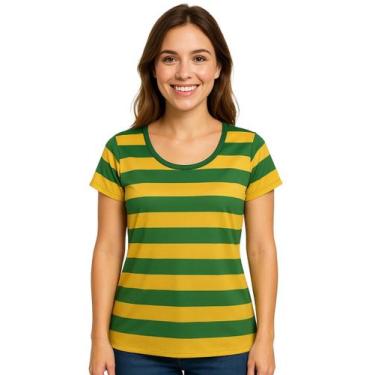 Imagem de Camiseta Manga Curta Torcedora Brasil Listrada Verde Amarela - Calupa,