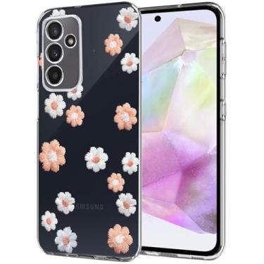 Imagem de Unov Capa compatível com Galaxy A35 5G transparente com estampa floral de margarida feminina em relevo design TPU macio absorção de choque fina capa protetora traseira