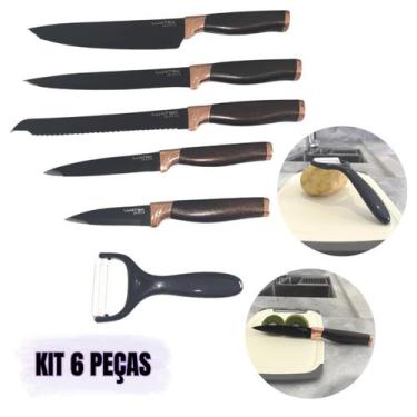 Imagem de Kit Jogo De Facas Inox Churrasco Cozinha 6 Peças Faqueiro - Luatek